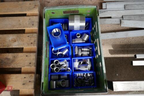 BOX OF STAINLESS STEEL PIPE FITTINGS